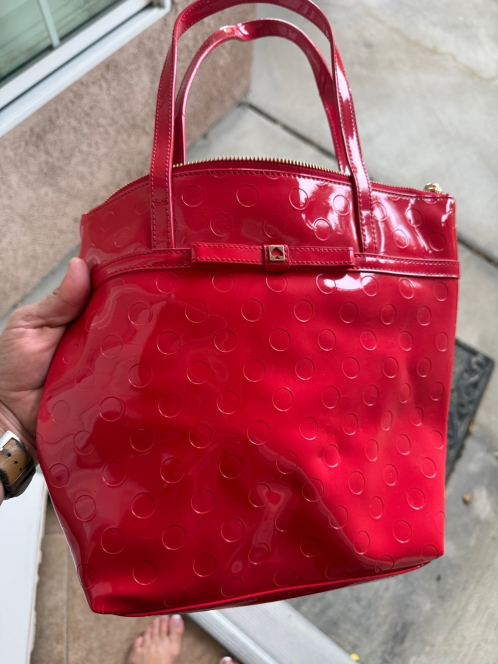 Red Patent Polka Dot Tote Bag - Women